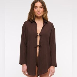 Abercrombie Tie-Front Shirt Dress Coverup in Cocoa